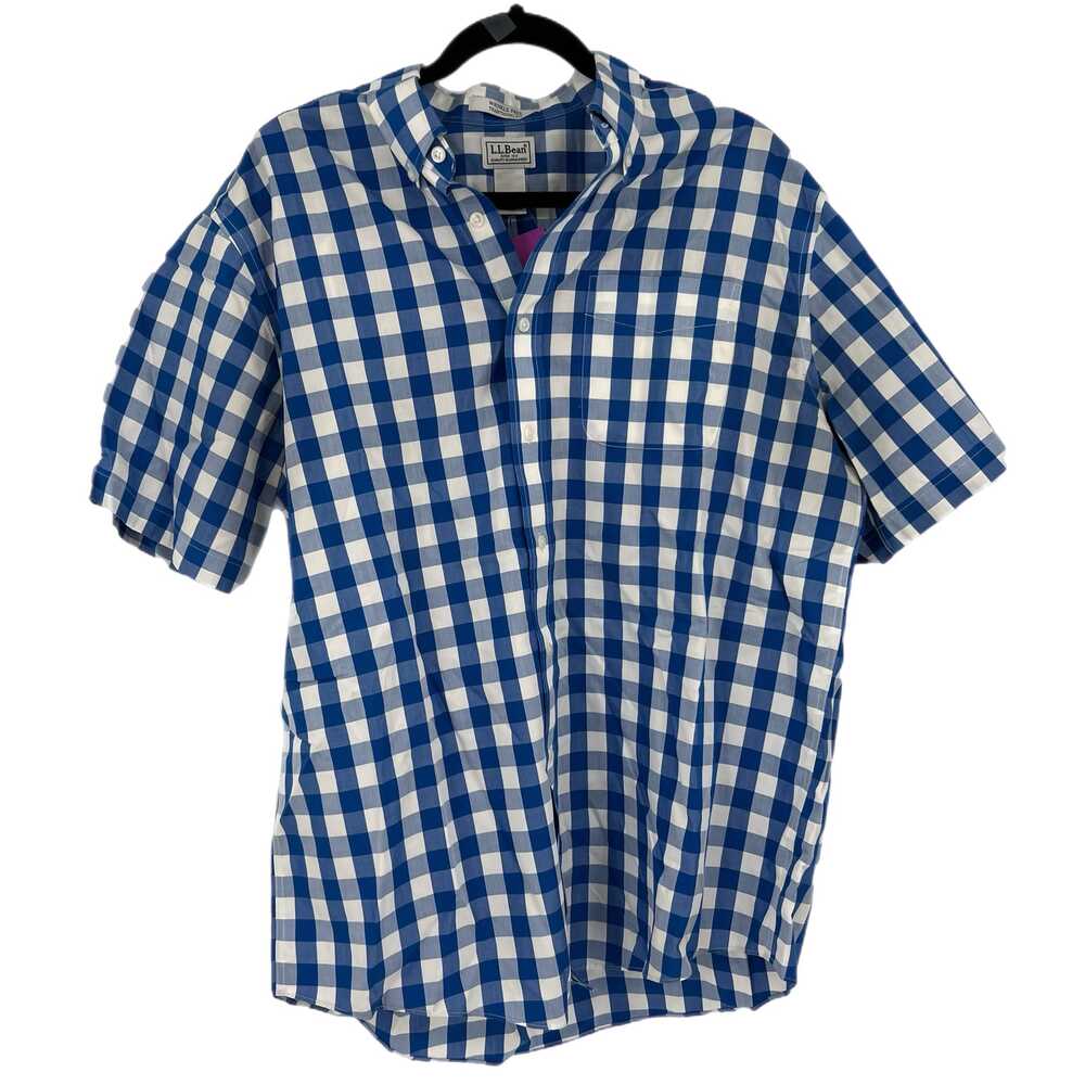L.L. Bean Blue White Plaid Button-Up Shirt | Mens L